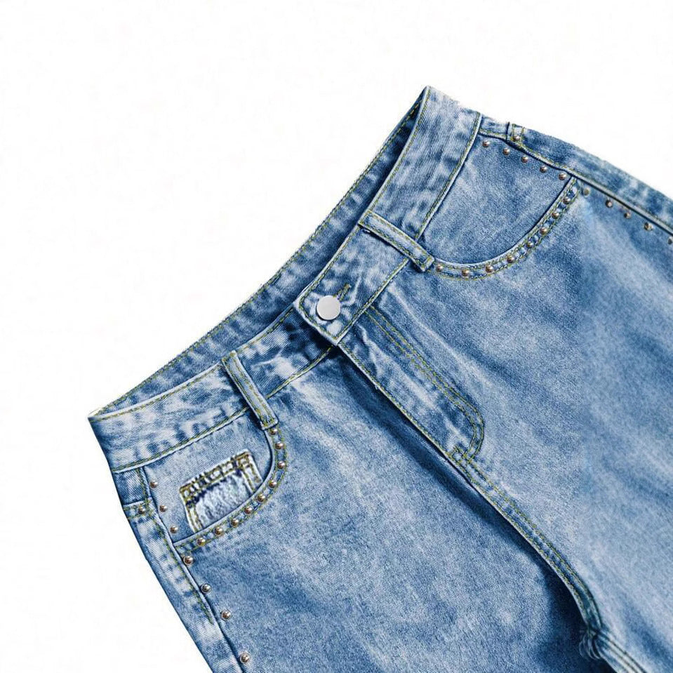 Casual Loose Straight Leg Button Open Women's Jeans