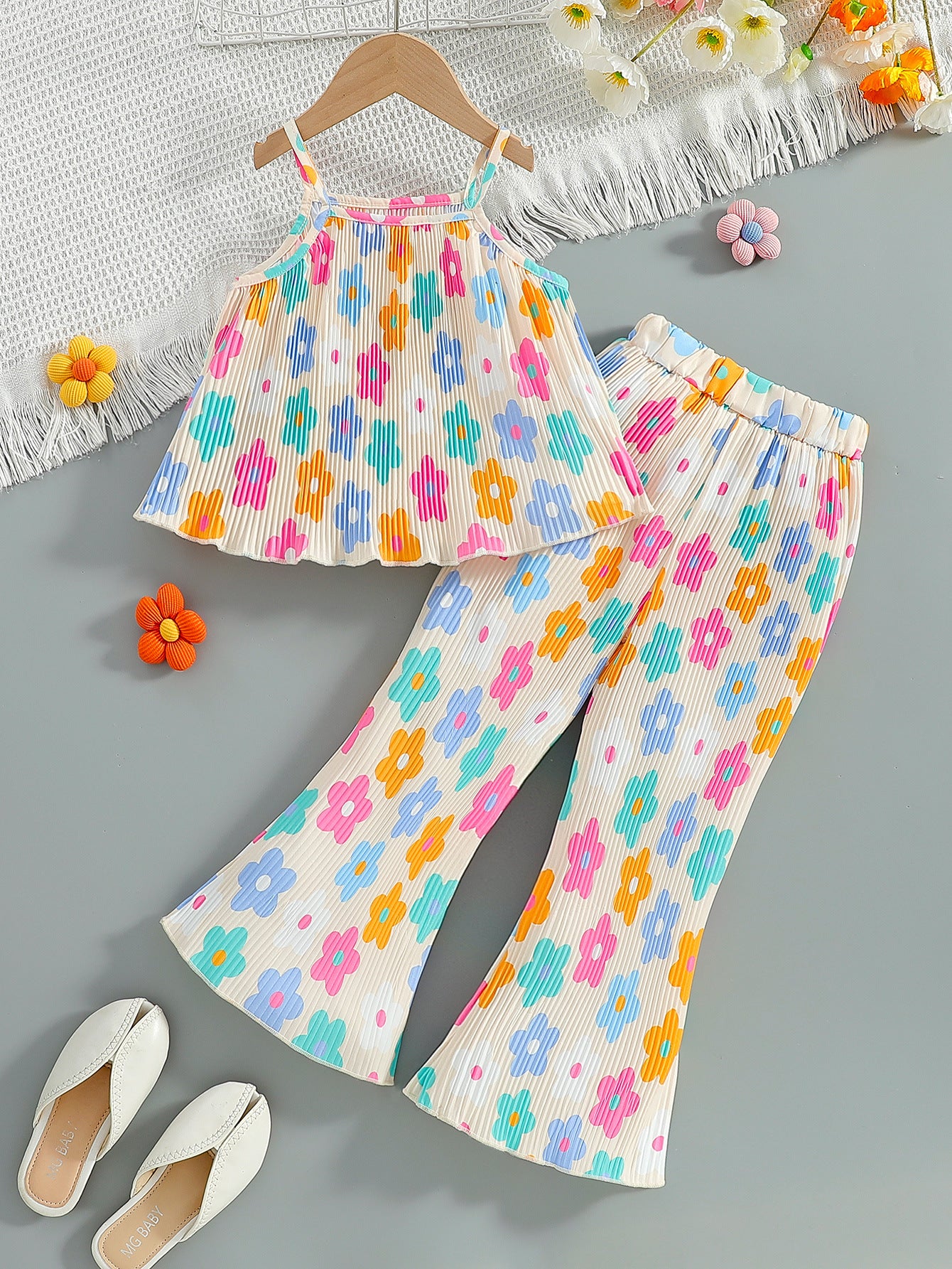 Children's Clothing Summer Sling Pleated Design Pants Sweet Cute Children's Suit