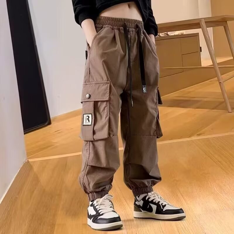 Children's Pocket Overalls Drawstring Loose Trousers Casual Western Children's Pants