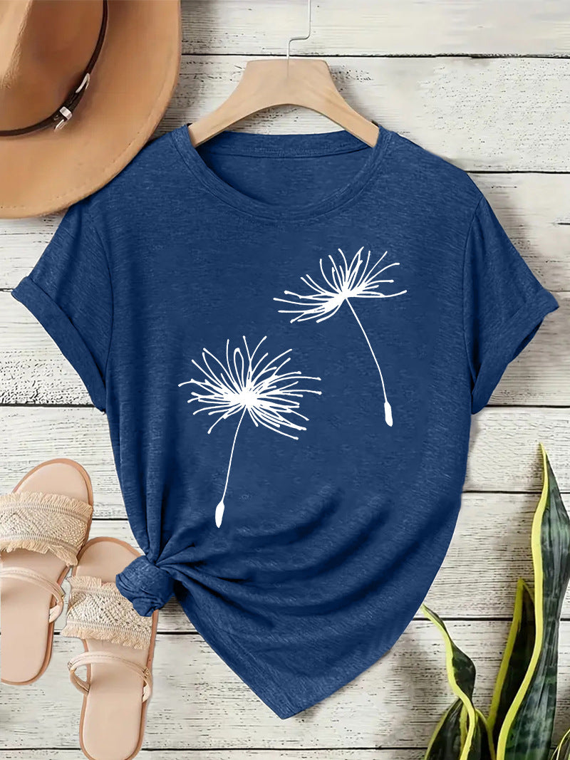 Women's Dandelion Casual Temperament Wild Round Neck Sleeve Shorts