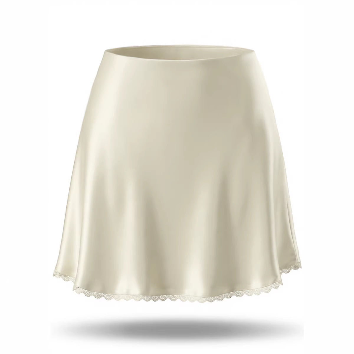 Satin High Waist Elastic Sexy Lace A- Skirt