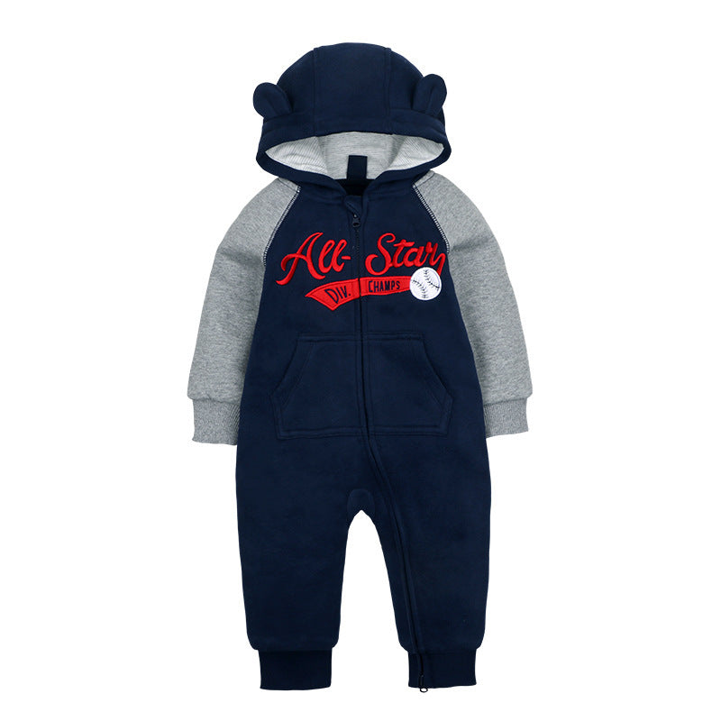 Children's Clothing Zipper Hooded Long-sleeved Jumpsuit Double Jumpsuit, Climbing Suit