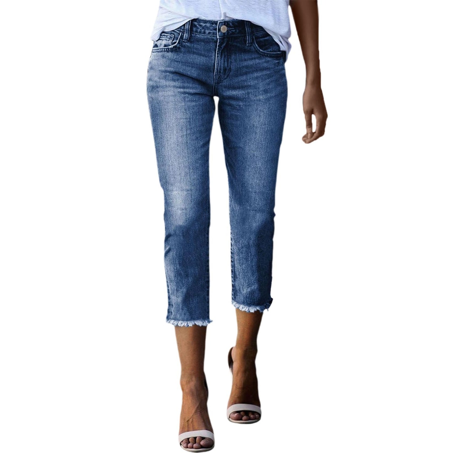 Women's Summer Washed Fashionable Stretch Slim Cropped Women's Jeans