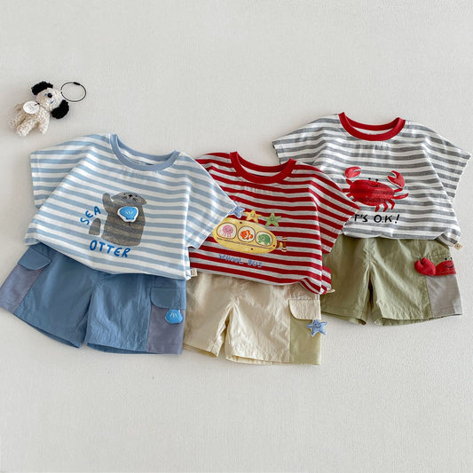 Children's Summer Boys Western Style Refreshing Striped Children's T-shirt