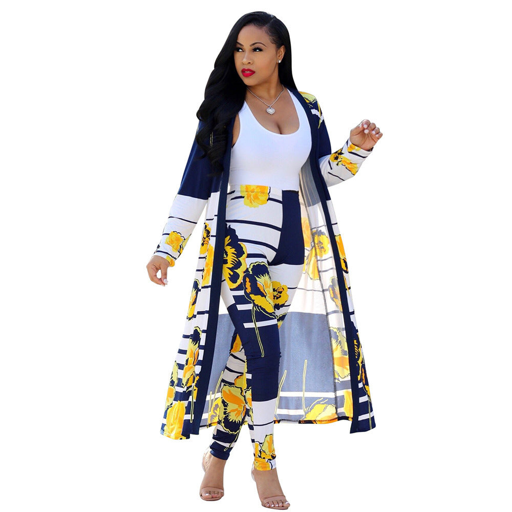 Sexy Print Long Sleeve Two-piece Set Nightclub Uniform