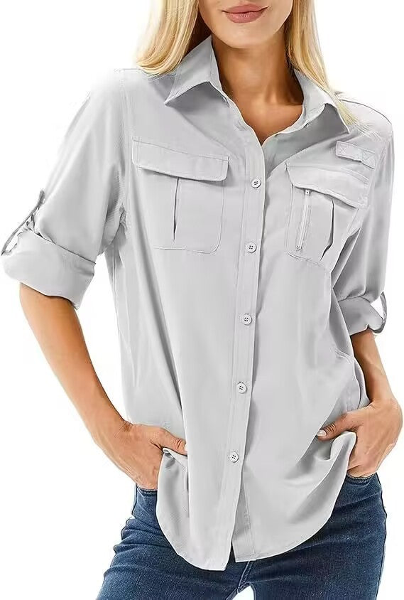 Women's Outdoor Button Long-sleeved Shirt Loose Wear Blouse
