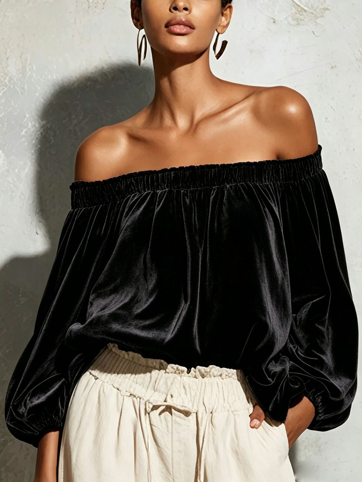 Women's Lantern Sleeve Elegant Solid Color Casual T-shirt Blouse