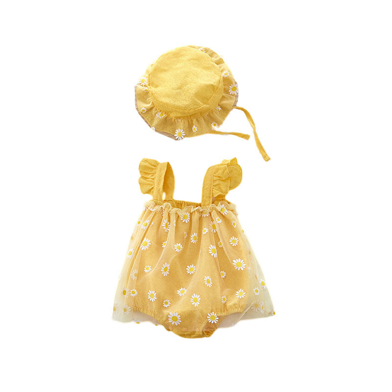 Rompers Summer Sleeveless Vest Camisole Triangle Little Daisy Princess Dress Jumpsuit, Climbing Suit