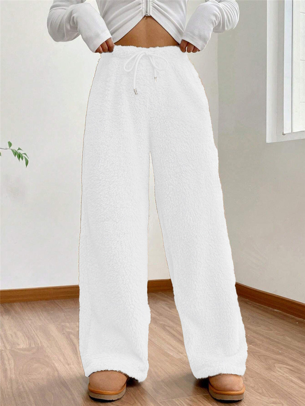Women's Solid Color Fashion Plush Loose Casual Pants