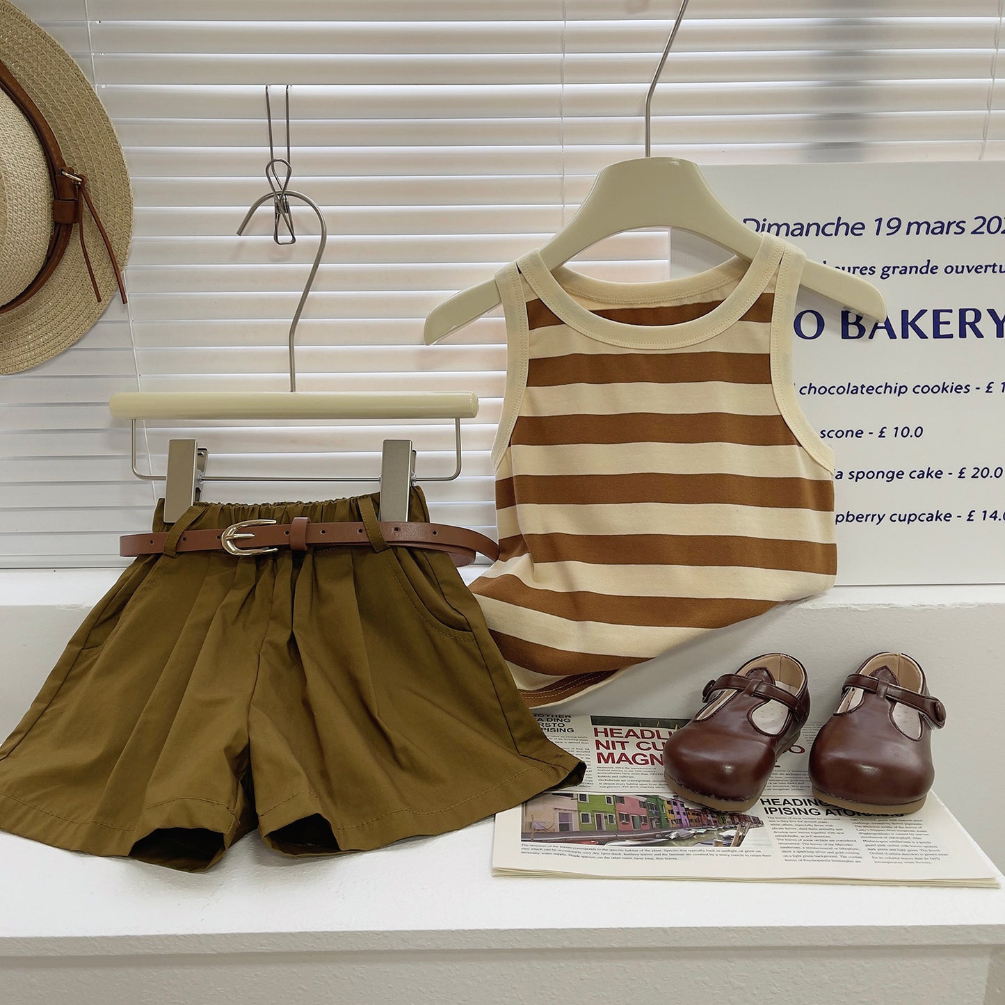 Children's Korean Style Fashionable Stylish Thin Summer Clothing Striped Camisole Shorts Children's Suit