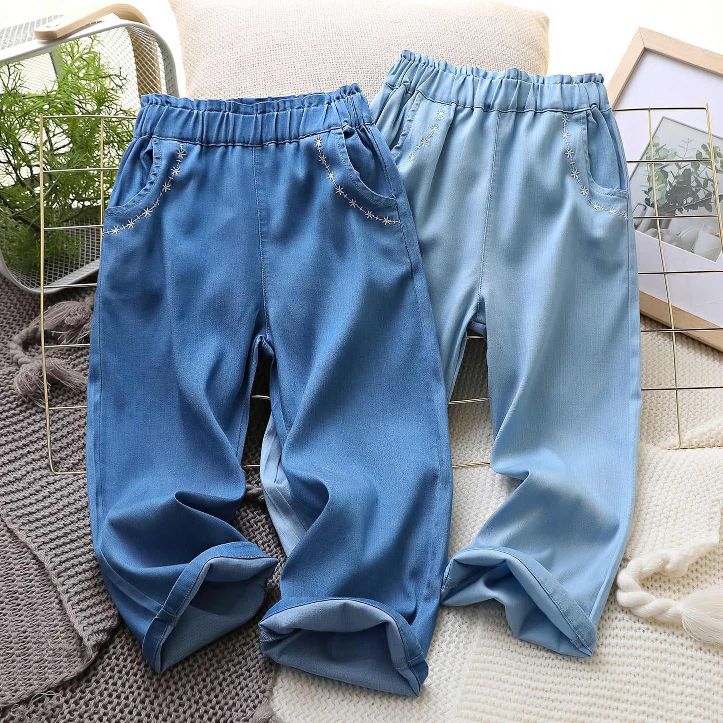 Domestic Sales Middle Big Denim Trousers Can Be Children's Pants