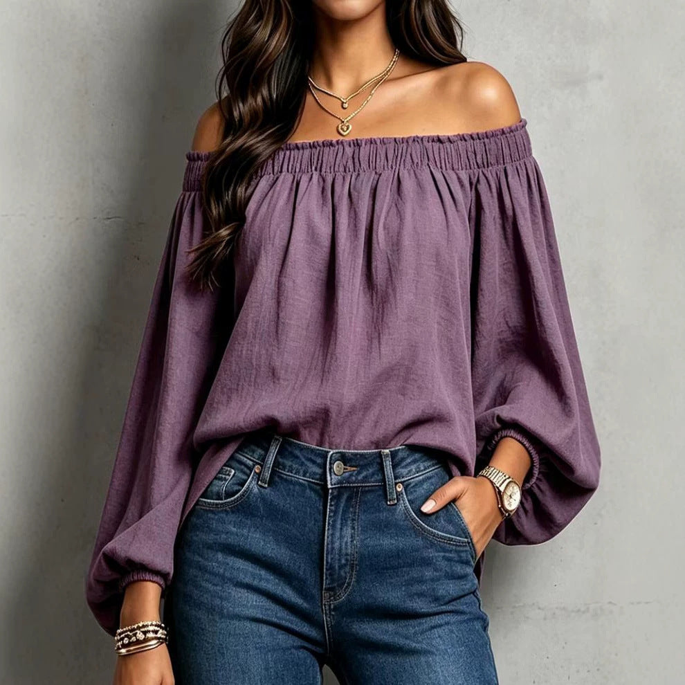 Sexy Elastic Loose Long Sleeve Shirt Bishop Blouse