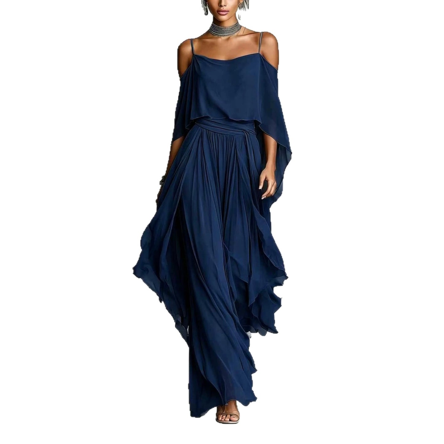 Women's Hollow Neckline Wide Hem Loose Dress Fashion Casual Suit