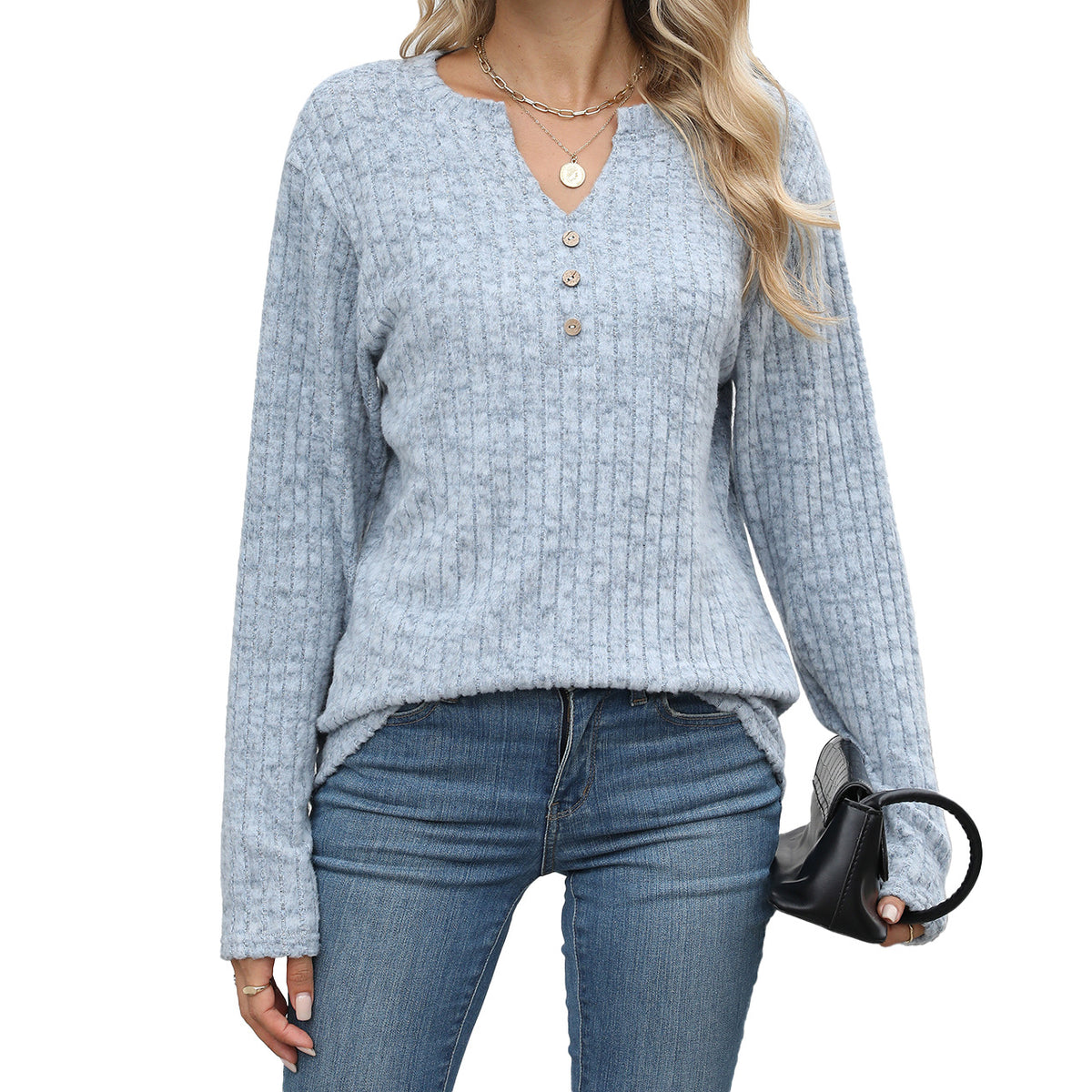 Unique Versatile Women's Buttons Loose Long-sleeved Tops