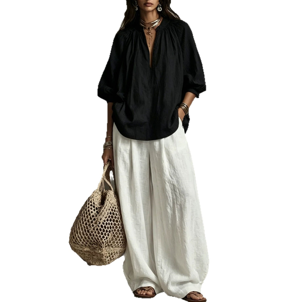 Shirt Loose Slimming Middle Sleeve Vacation Tops