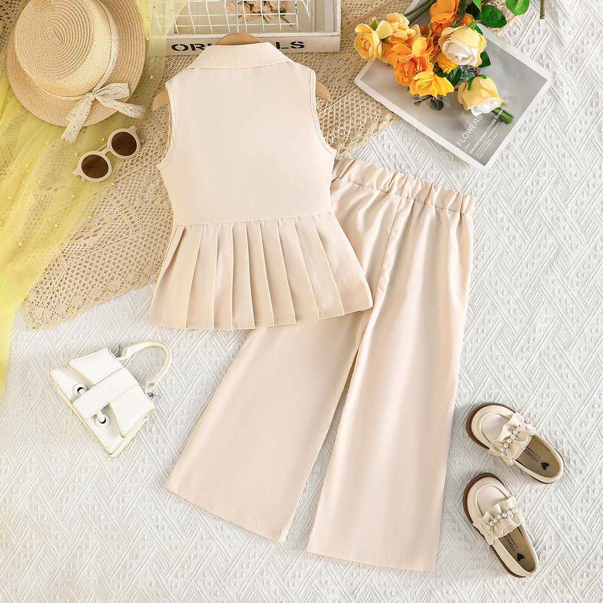 Summer Solid Color Sleeveless Lapel Pants Fashion Children's Suit