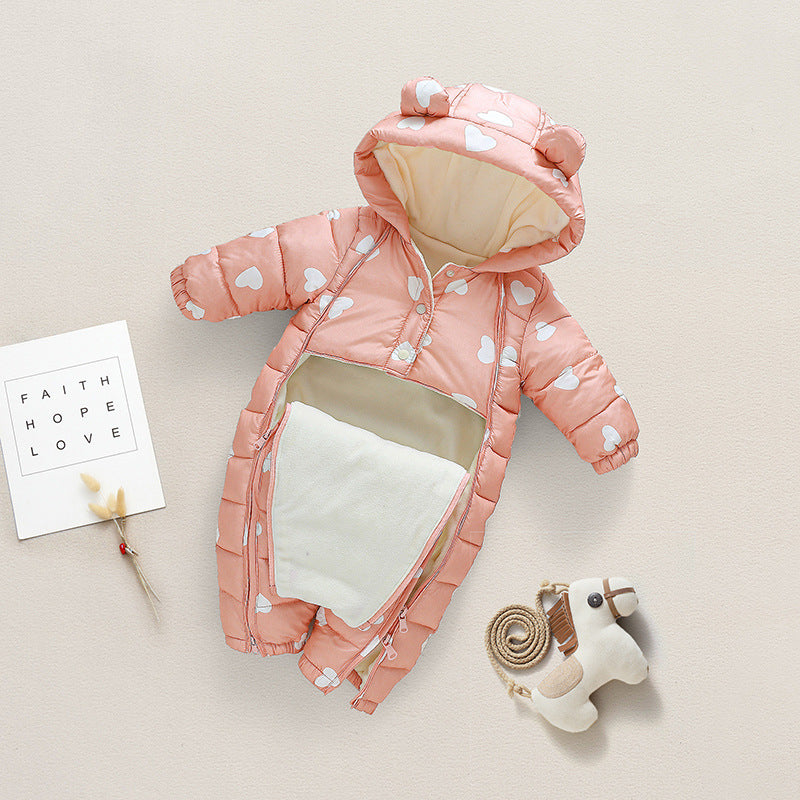Born Jumpsuit Boys Winter Outing Down Clothes Fleece-lined Jumpsuit, Climbing Suit