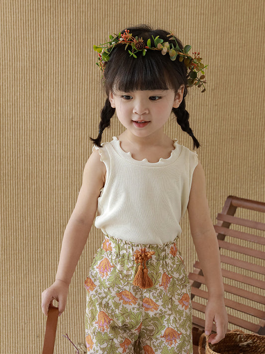 Summer Cute Tree Lacework Sleeveless Top Simple Children's T-shirt