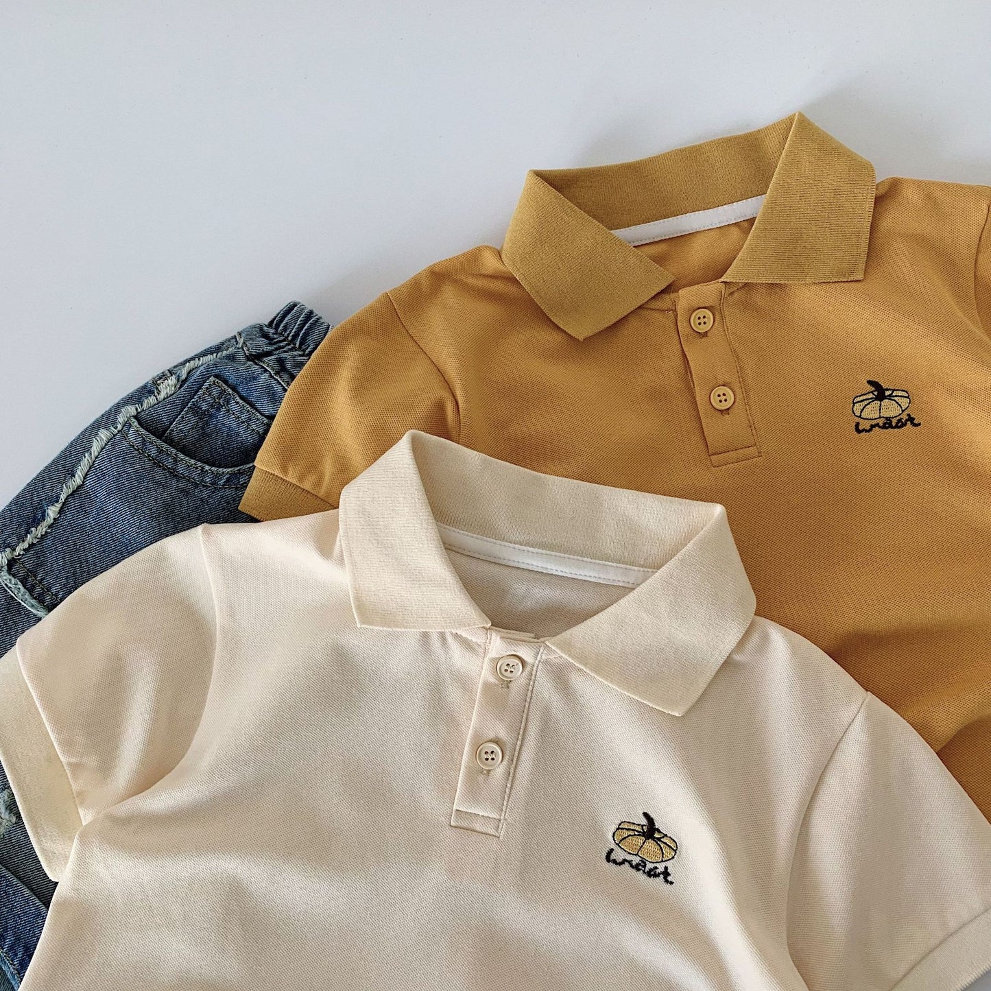 Children's Summer Boy Pumpkin Embroidered Shirt Lapel Children's T-shirt