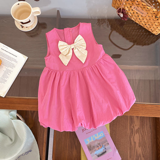 Children's Summer Contrast Color Big Bow Bud Children's Dress