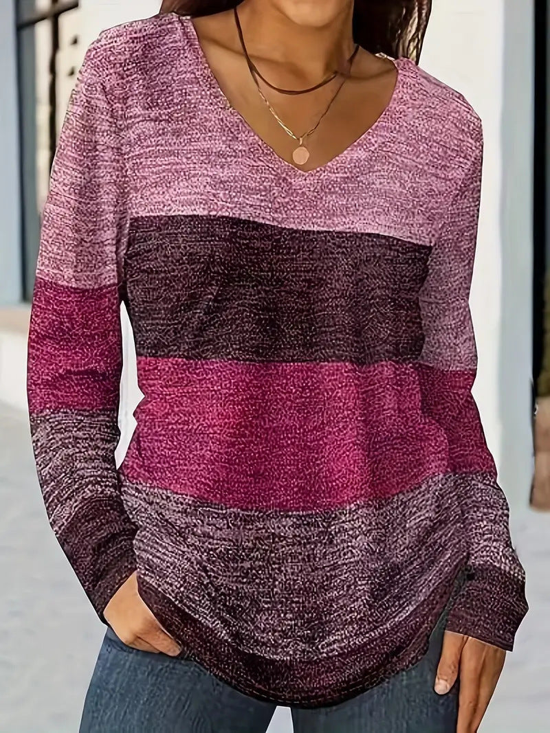 American Style Casual Fashion Trends High Quality Color Matching Long Women's T-shirt