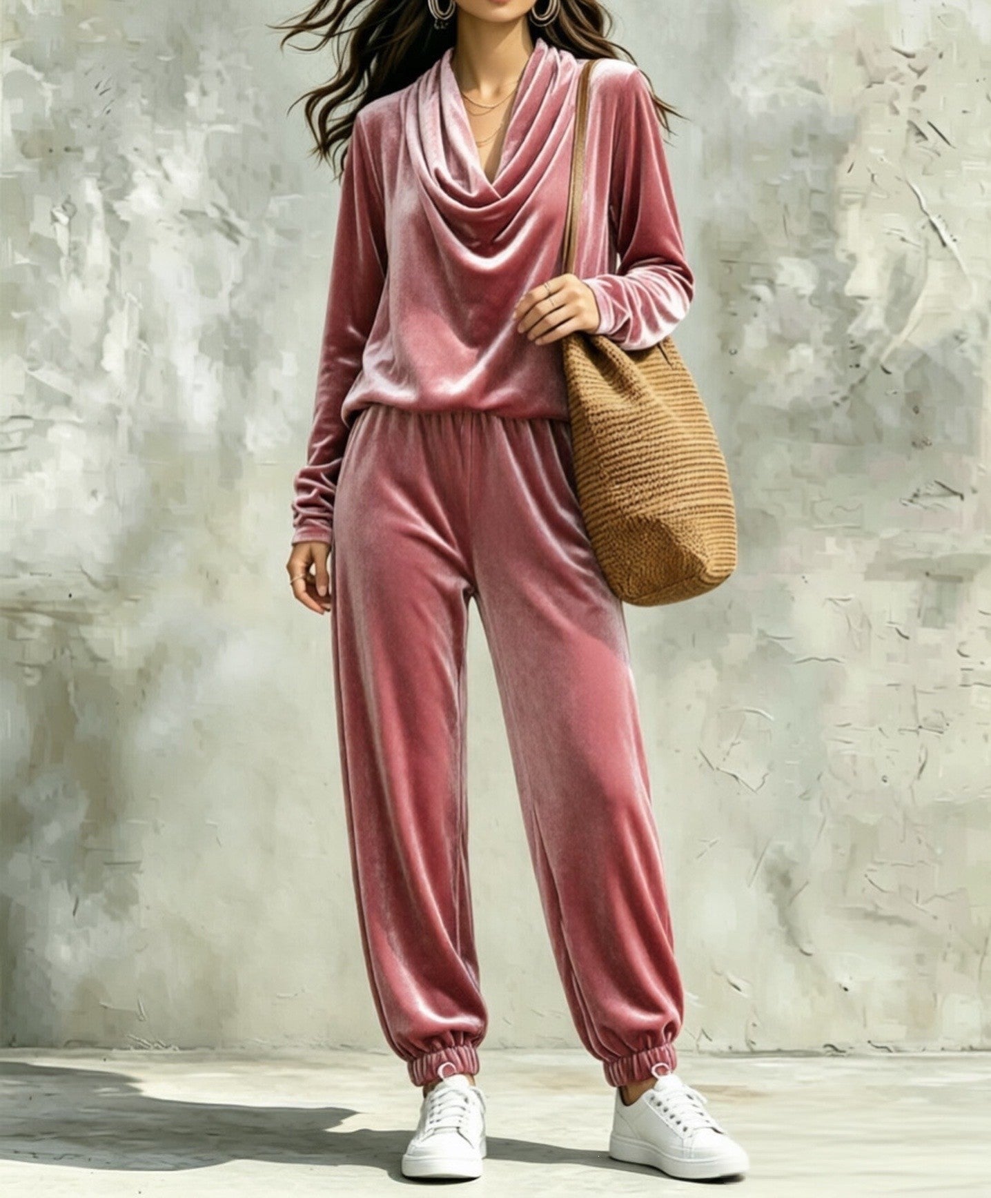 Women's Draped Collar Long Sleeve Ankle Banded Pants