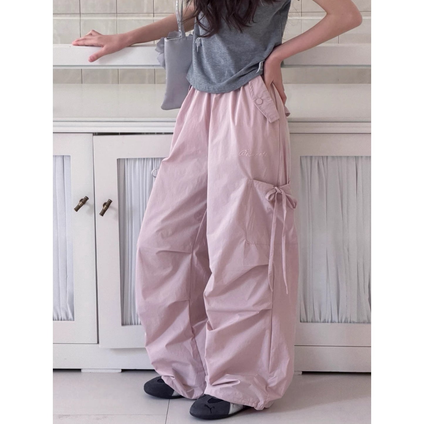 Side Strap Overalls Female Summer Korean Style Straight Children's Pants