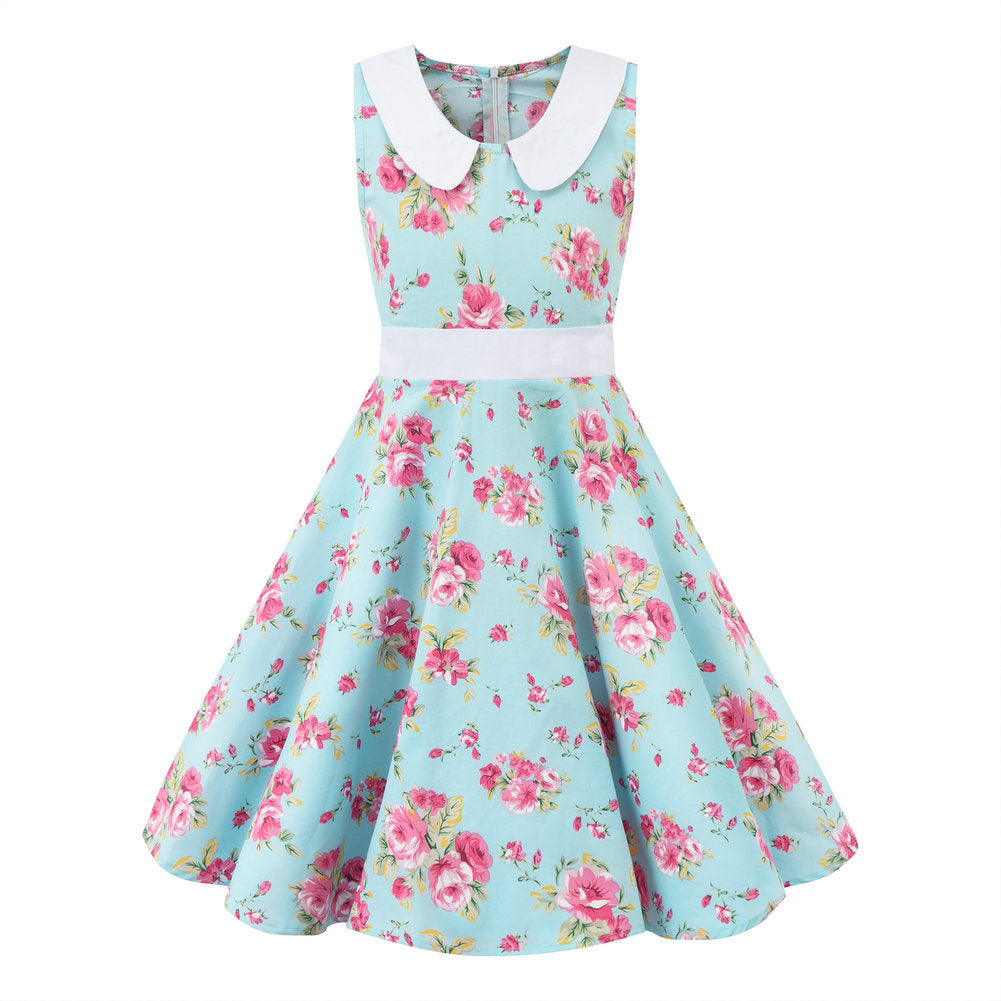 Retro Polka Dot Doll Collar Cinched Sleeveless Daily Children's Dress