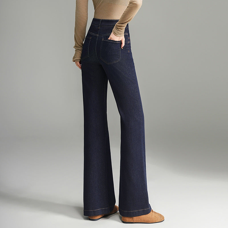 Women's Autumn Dark Blue High Waist Slimming Casual Pants