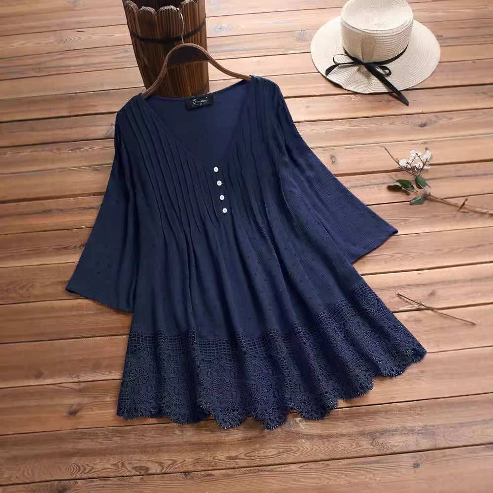 Women's Summer Jacquard Pleated Lace Hollow Out Clothing