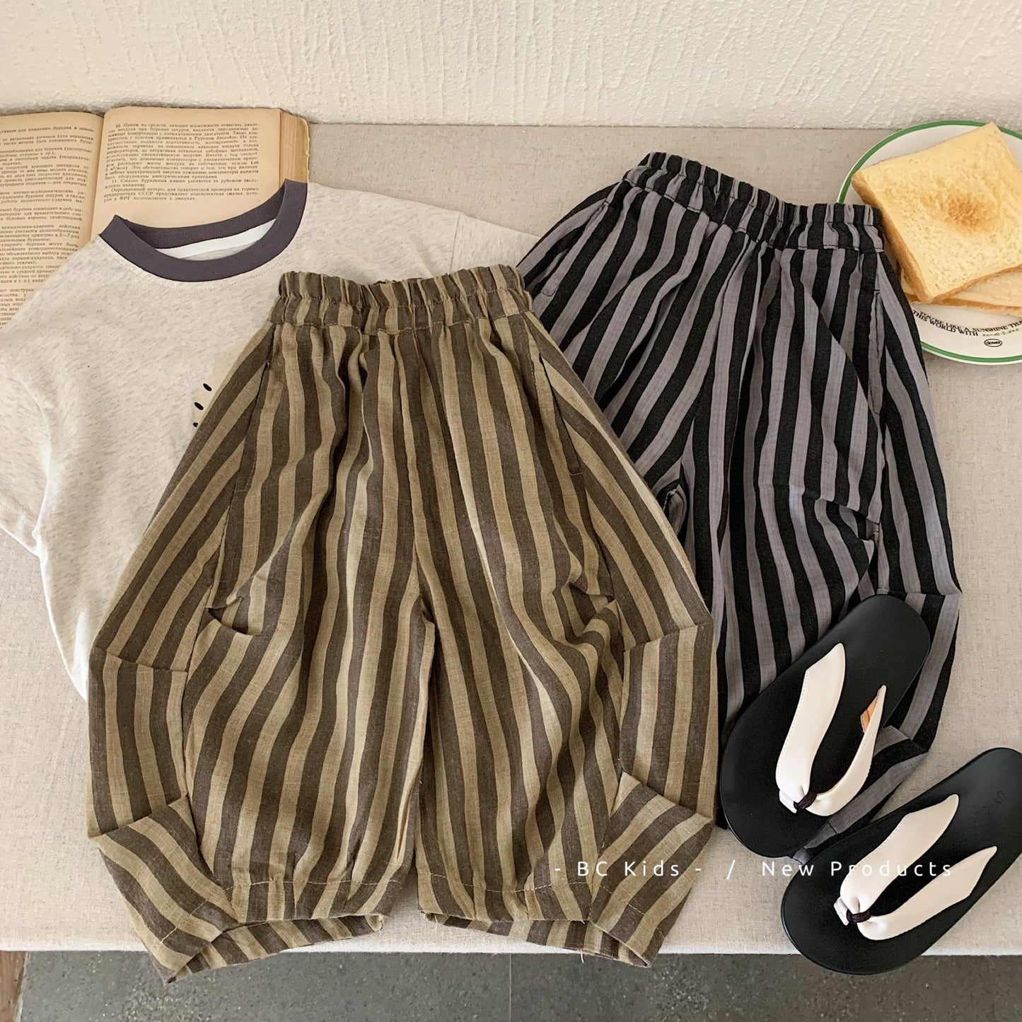 Children's Summer Boys Loose Striped Machete Cropped Children's Pants