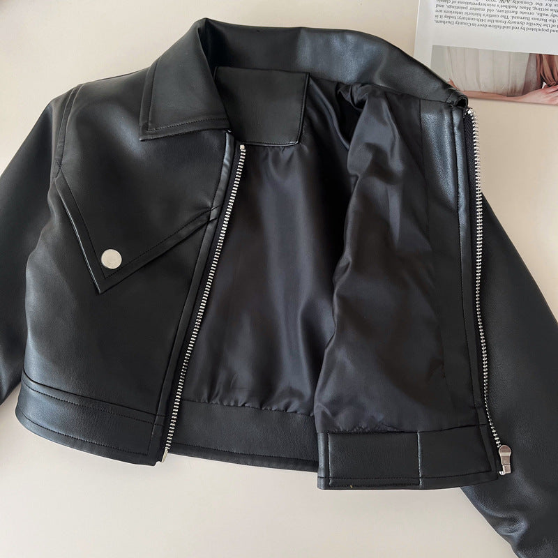 Children's Autumn Leather Little Korean Fashion Motorcycle Clothing Coat Pleated Skirt Children's Suit