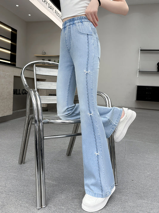 Children's Trousers Summer Korean Style Trendy Thin Jeans Medium Big Bow Children's Pants