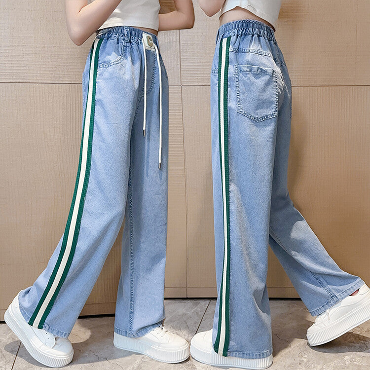 Pocket Summer Jeans Middle Big Straight Children's Pants
