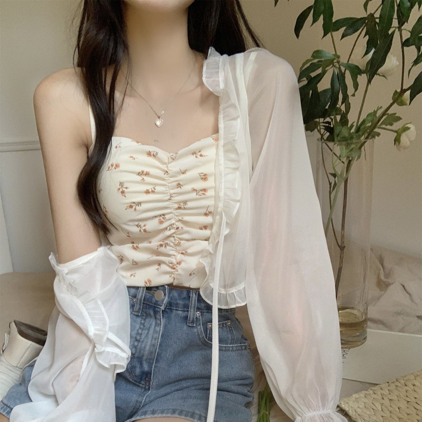 Women's Thin Summer Shawl Outerwear Design Waistcoat Lace Shirt, Chiffon Shirt