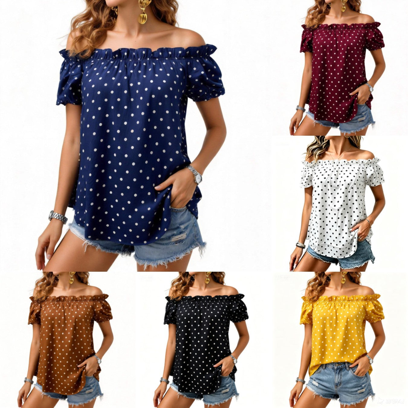 Women's Polka Dot Print Shirt Vacation Style Tops
