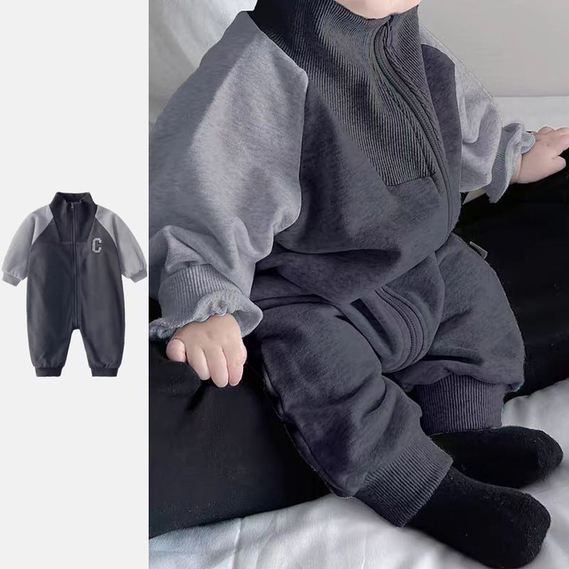 Letter Zipper Long Sleeve Born Type Crawling Going Out Jumpsuit, Climbing Suit