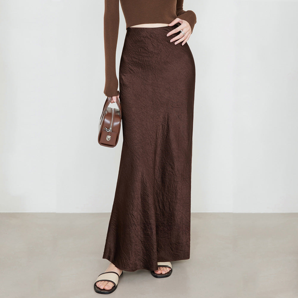 Women's High Waist Elastic Hand-held Pattern Long Elegant Solid Skirt
