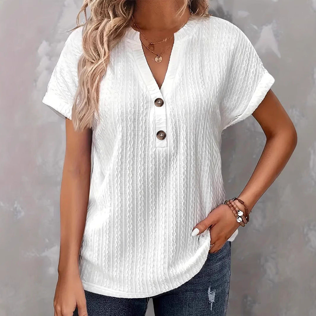 Women's Fashion Casual Solid Color Buttons Women's T-shirt
