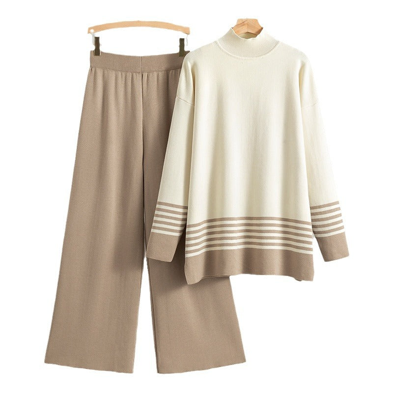 Women's Stripes Contrast Color Trousers Two-piece Tide Fashion Casual Suit