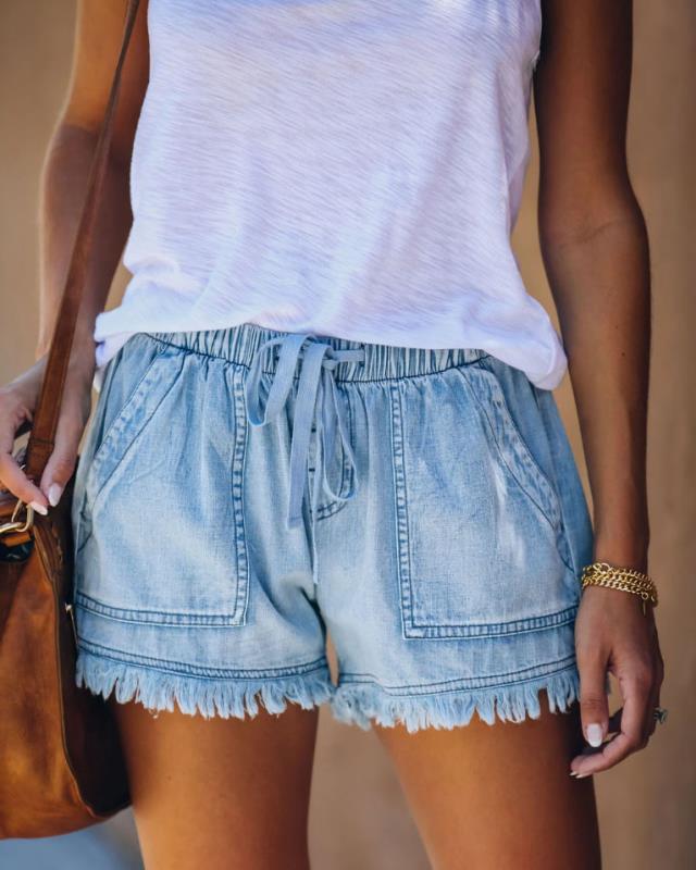 Women's Summer Elastic Waist Drawstring Casual High Slimming Denim Women's Jeans