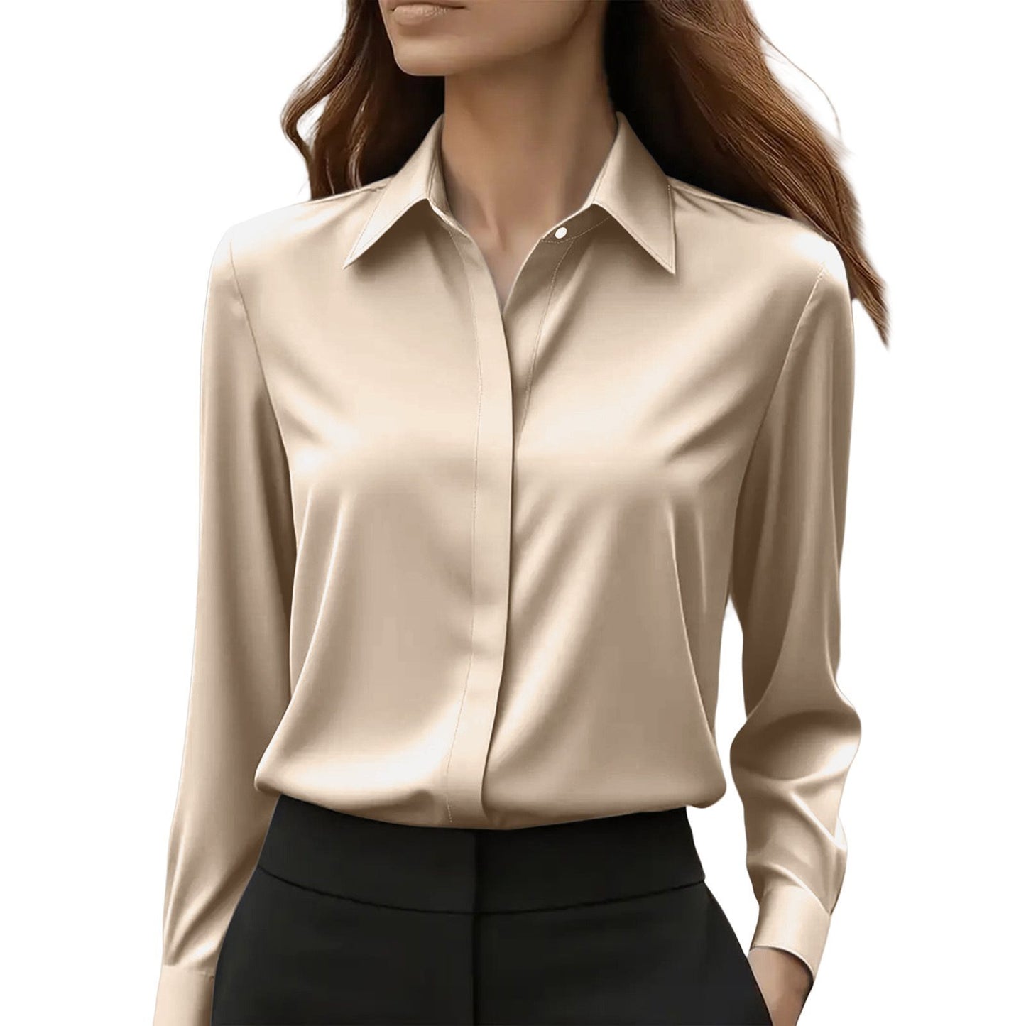 Women's Shirt Satin Lapel Long Sleeve Autumn Solid Blouse