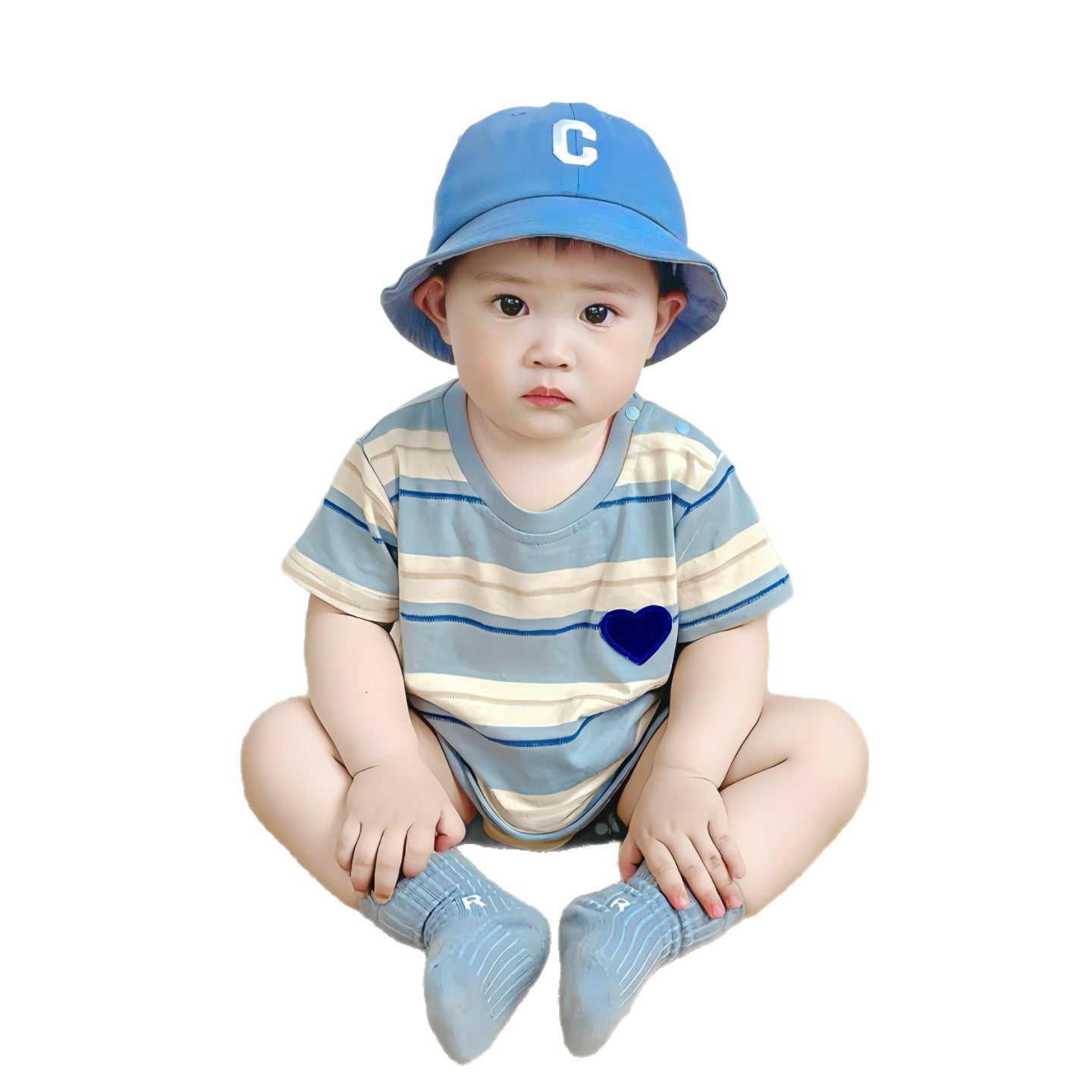 Clothes Family Striped Embroidery Love Short Sleeve Parent-child Outfit