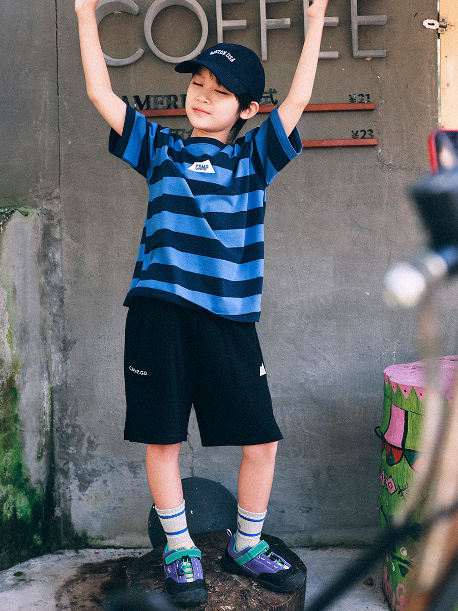 Children's Mountain Clothing Summer Boy's Short-sleeved Medium Large Striped Short Children's T-shirt