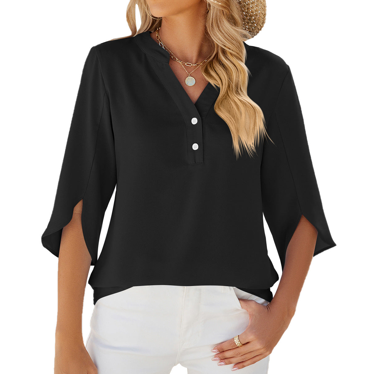 Glamorous Classy Women's Summer Solid Color Lace Shirt, Chiffon Shirt