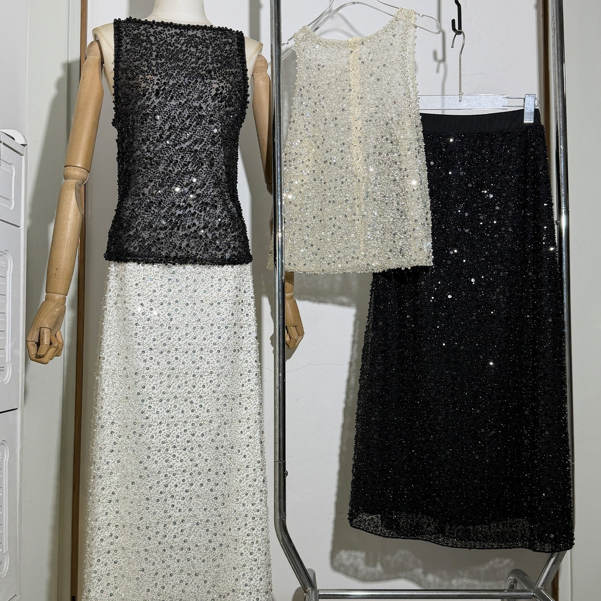 Women's Fashion Sequined Sleeveless Sexy Pearl Beaded Lace Shirt, Chiffon Shirt