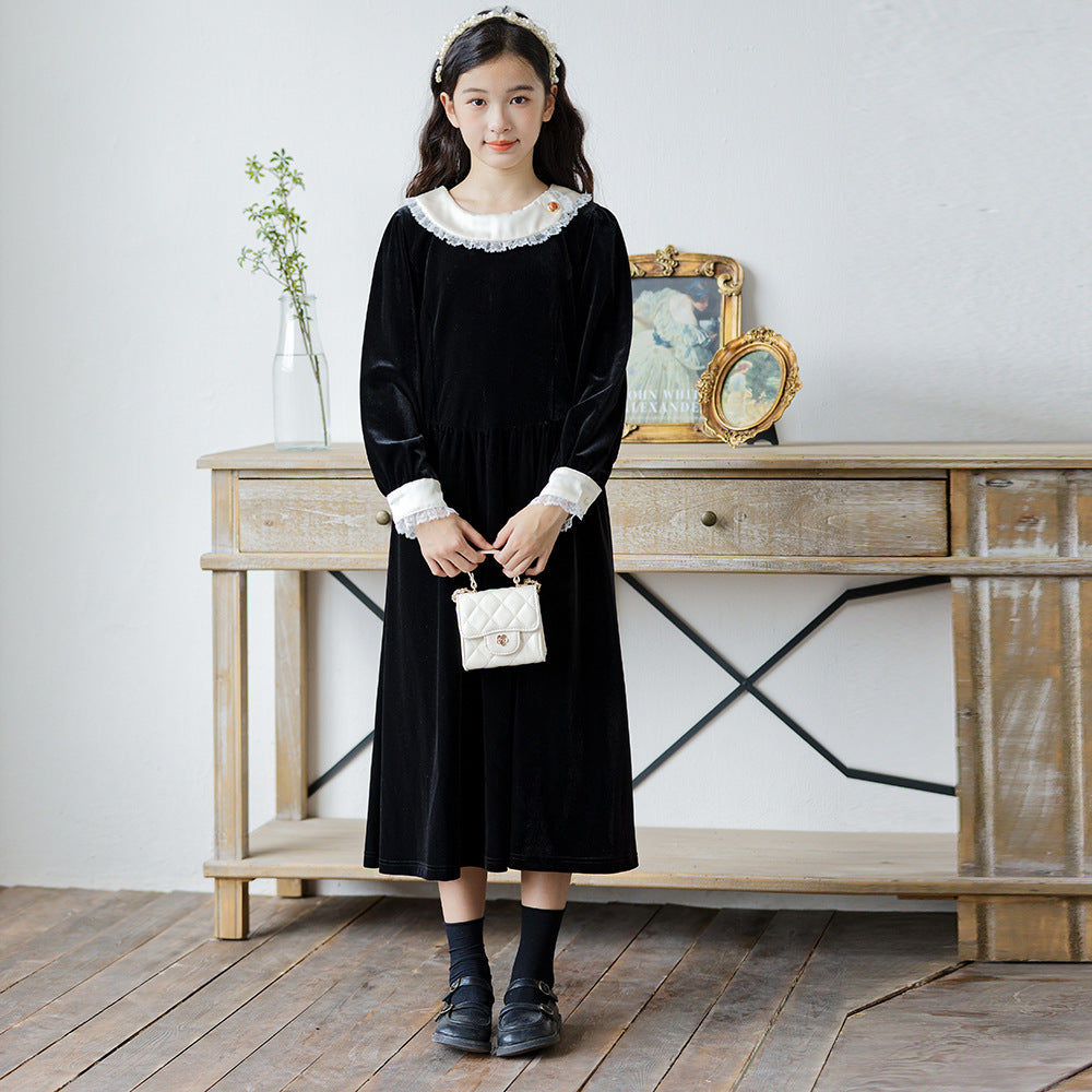 Lace Collar Veet Over Skirt Loose Casual Children's Dress