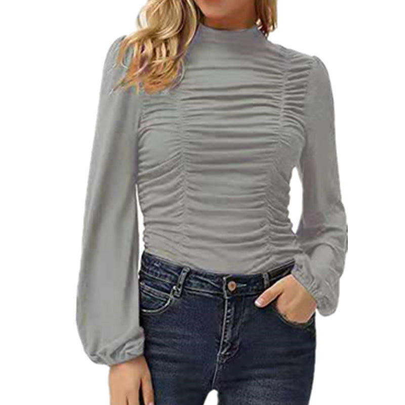 Women's Solid Color Long Sleeve Lantern Turtleneck Clothing