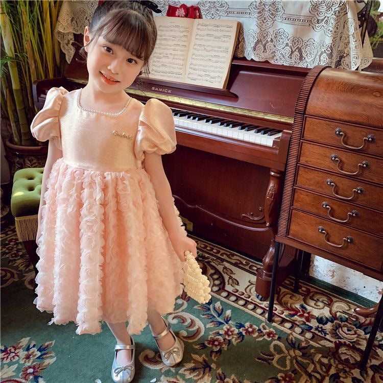 Children's Summer Fashionable Skirt Little Puff Sleeve Mesh Children's Dress