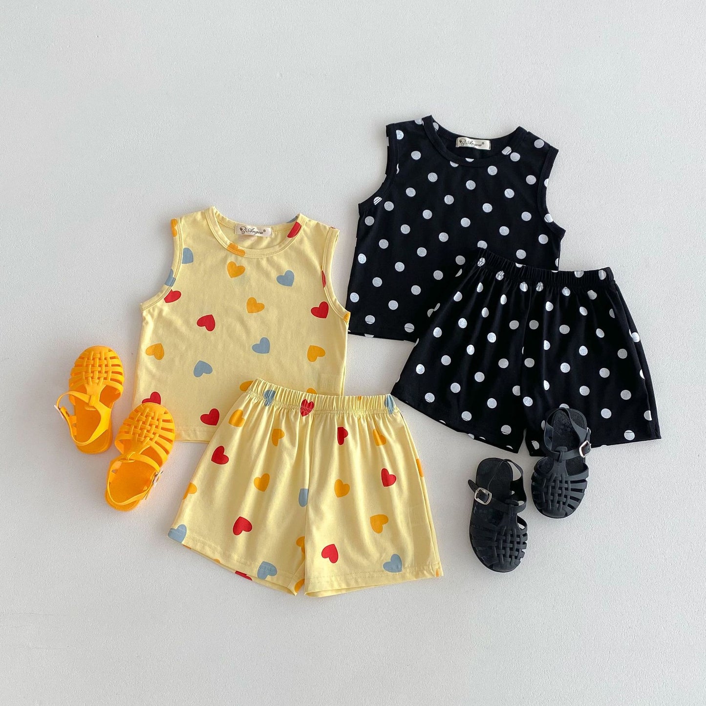 Cotton Love Dotted Prints Vest Shorts Children's Suit